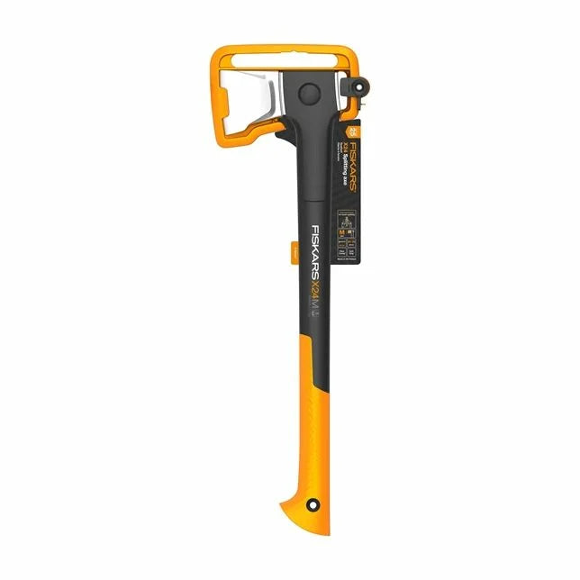 Premium Fiskars X24 Splitting Axe with a double-hardened steel blade and SoftGrip handle for enhanced comfort and control.