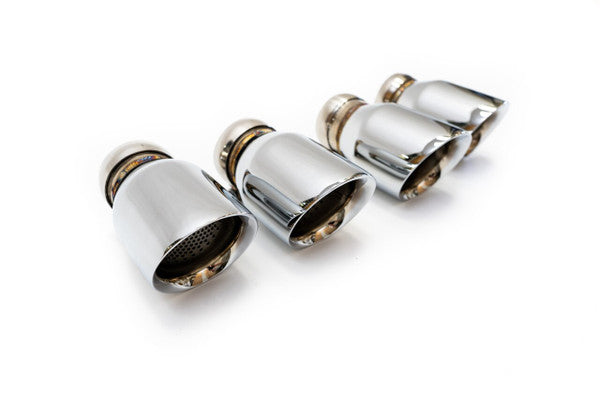 close up details of polished exhaust tips

Close-up of Fabspeed's quad polished exhaust tips for Mercedes G-Wagen G63 AMG, featuring CNC mandrel-bent T304L stainless steel construction
