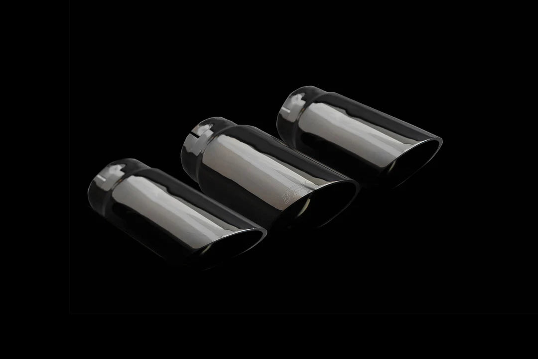 Polished black chrome exhaust tips on iPE performance exhaust for Mercedes G500
