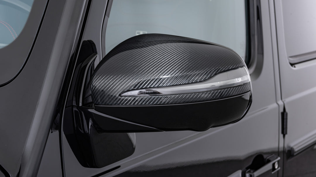 Brabus Carbon Fiber Mirror Covers for Mercedes-AMG G63 (W463A) - Matte/Glossy Finish with Premium Carbon Weave