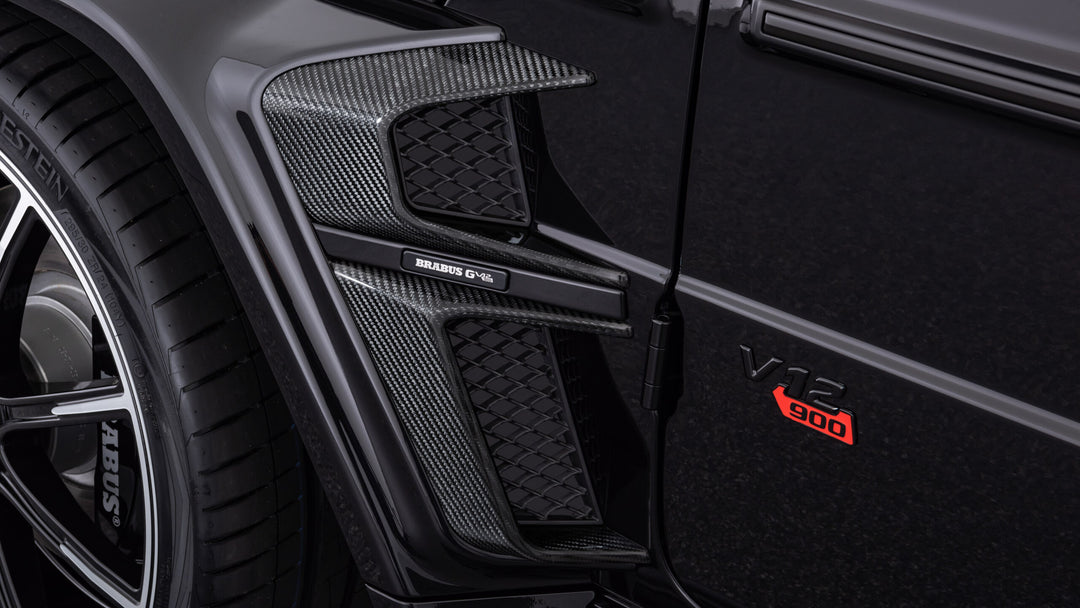 BRABUS Carbon Fiber Fender Inserts for Mercedes-Benz G-Class Widestar Kit, showcasing enhanced side profile and styling.