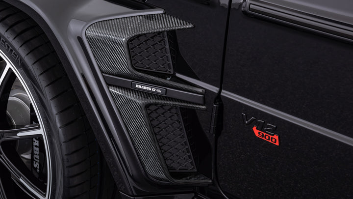BRABUS Carbon Fiber Fender Inserts for Mercedes-Benz G-Class Widestar Kit, showcasing enhanced side profile and styling.