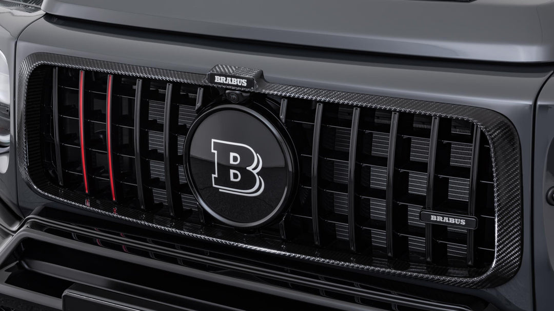 Brabus Carbon Fiber Radiator Grille Attachment for Mercedes-Benz G-Class - Glossy Finish Enhances Style and Sophistication"