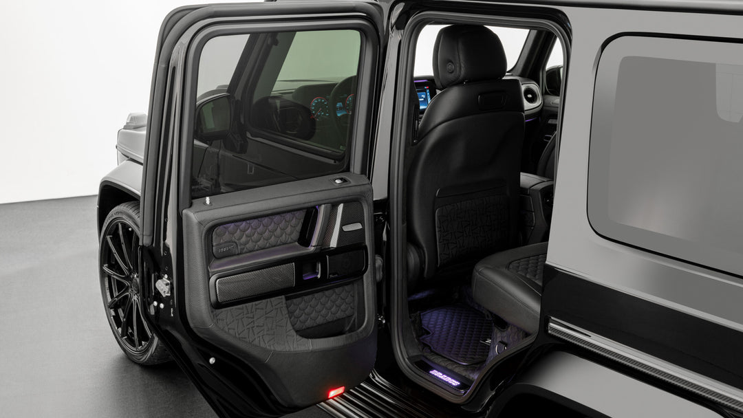 Brabus Easy Open Rear Door Hinges for Mercedes-Benz G-Class, allowing a wider opening angle for enhanced accessibility and convenience image shows rear door open up to 89 degrees 