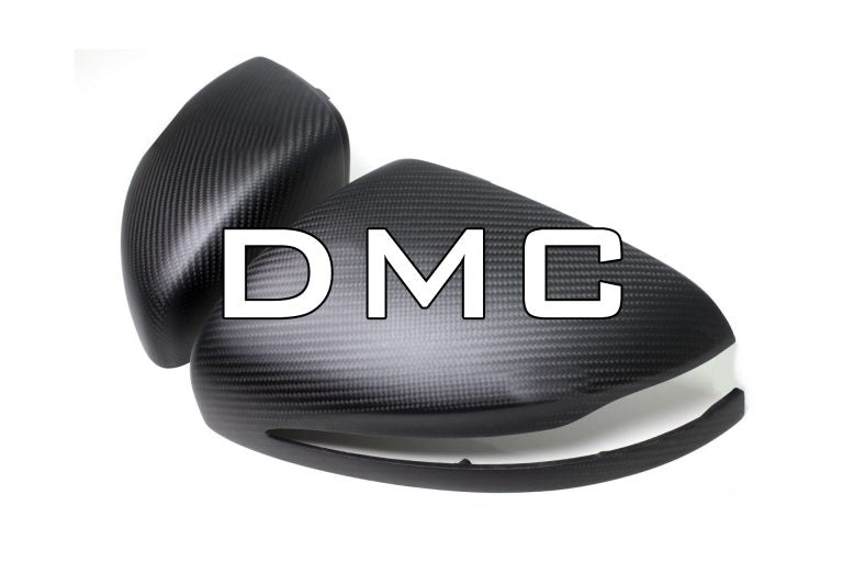 close-up comparison: OEM vs DMC carbon mirror caps