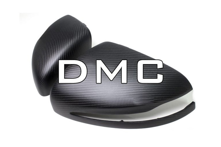 close-up comparison: OEM vs DMC carbon mirror caps