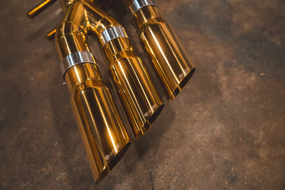 Premium T304 stainless steel exhaust tips in anodized gold finish for Mercedes-AMG G63 W463