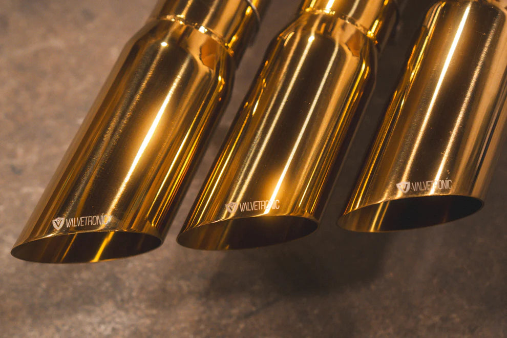 Premium T304 stainless steel exhaust tips in anodized gold finish for Mercedes-AMG G63 W463