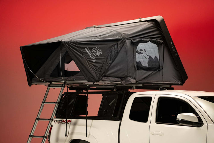 Close-up of Skycamp 3.0’s 9-zone king mattress and aluminum honeycomb floor, highlighting luxury sleep system for all-season comfort."
