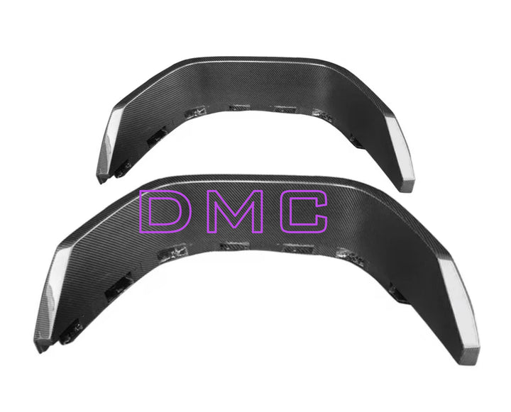 front pair of Close-up of pre-preg carbon weave on DMC fender flare vent
