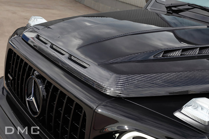 Premium forged carbon fiber weave on DMC hood for Mercedes AMG G63 – handcrafted finish