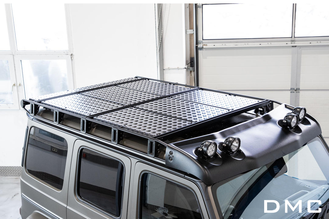 DMC flat roof plate kit installed on Mercedes-AMG G63 (W463A) - TUV-certified adventure upgrade for LHD/RHD models"