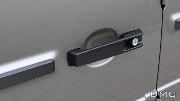 Detail shot of pre-preg carbon weave on door handle cover