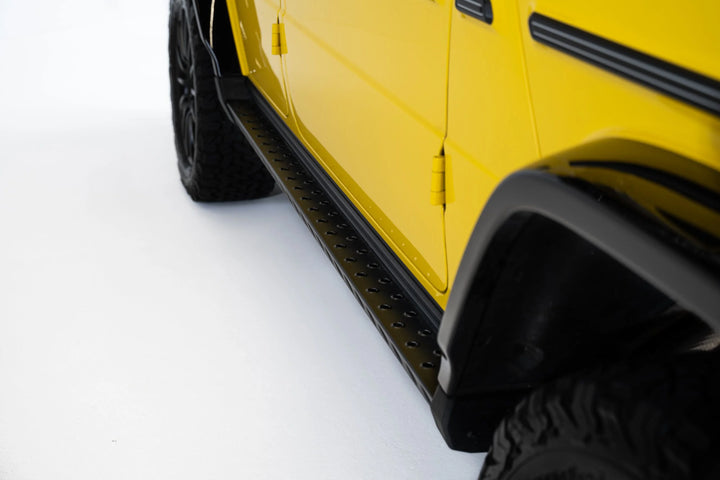 LETECH Off-Road Running Boards installed on a Mercedes-Benz G-Class, showcasing their rugged design and enhanced functionality.