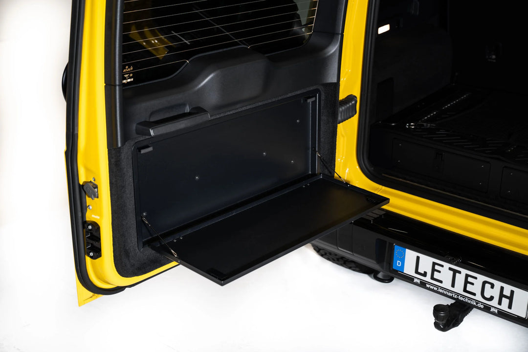 LETECH Rear Door Folding Table providing a convenient work surface for overlanding in your G-Class