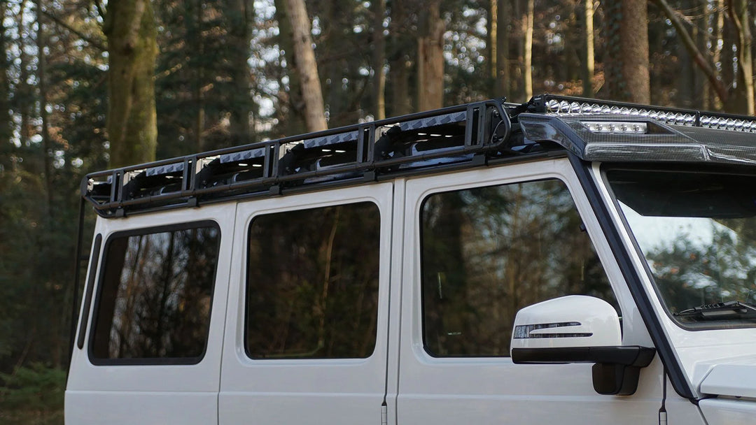 LETECH Roof Rack installed on a Mercedes-Benz G 500 4x4², showcasing its rugged design and maximized cargo capacity