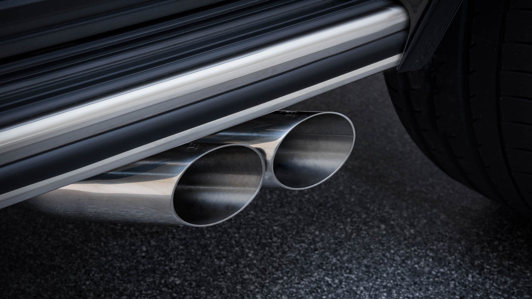 BRABUS Sport Exhaust System with valve control for Mercedes-AMG G 63 (W463A), featuring high-grade stainless steel construction and chrome tailpipe option