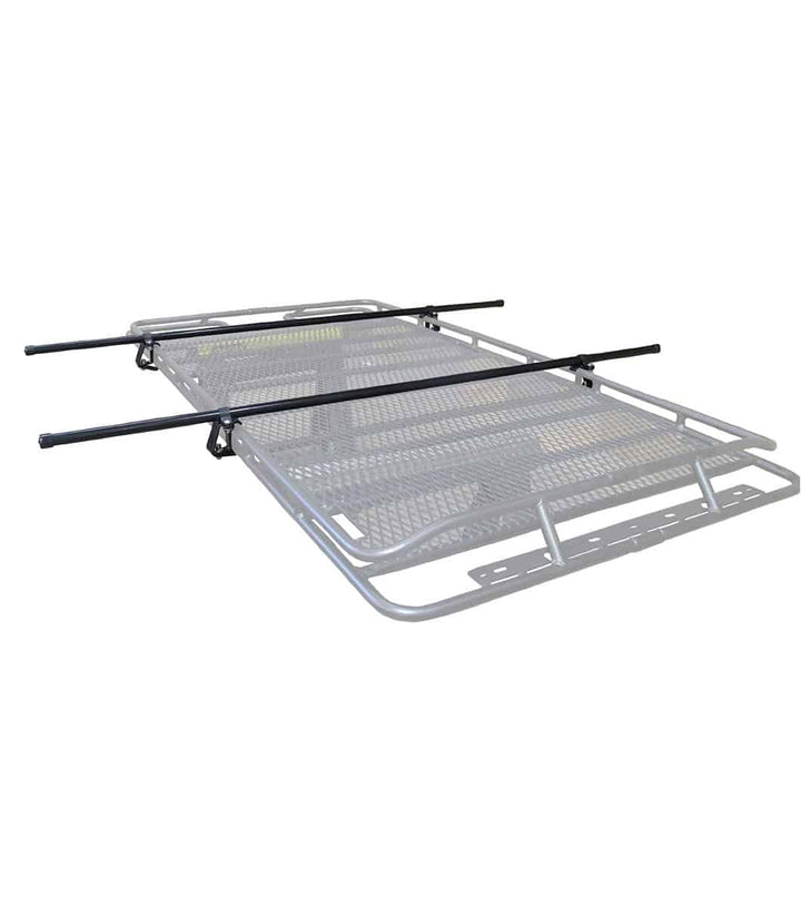 GOBI Elevation Adjustable Cross Bar installed on a Mercedes-Benz G-Wagon with a GOBI Stealth Roof Rack, showcasing its secure cargo carrying capabilities.