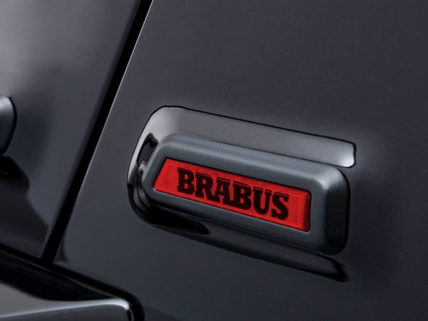 BRABUS A-Pillar Emblem on a Mercedes-Benz G-Class, showcasing the elegant design and enhanced exterior appeal red