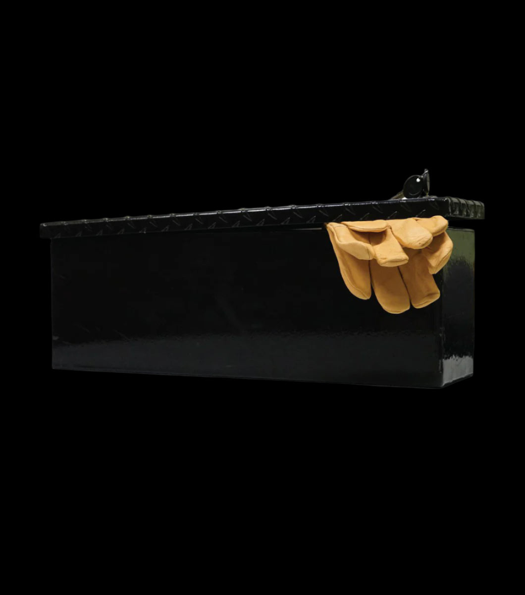 Close-up of the GOBI Small Tool Box’s durable aluminum construction and checker-plated anti-slip lid