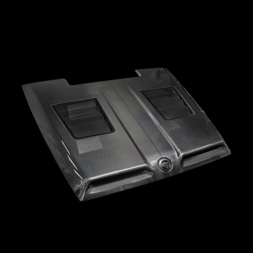 Urban Automotive carbon fiber bullnose vented hood for Mercedes-AMG G-Wagon (W463), featuring high-gloss forged weave and aggressive OEM-style fitment (2019+).