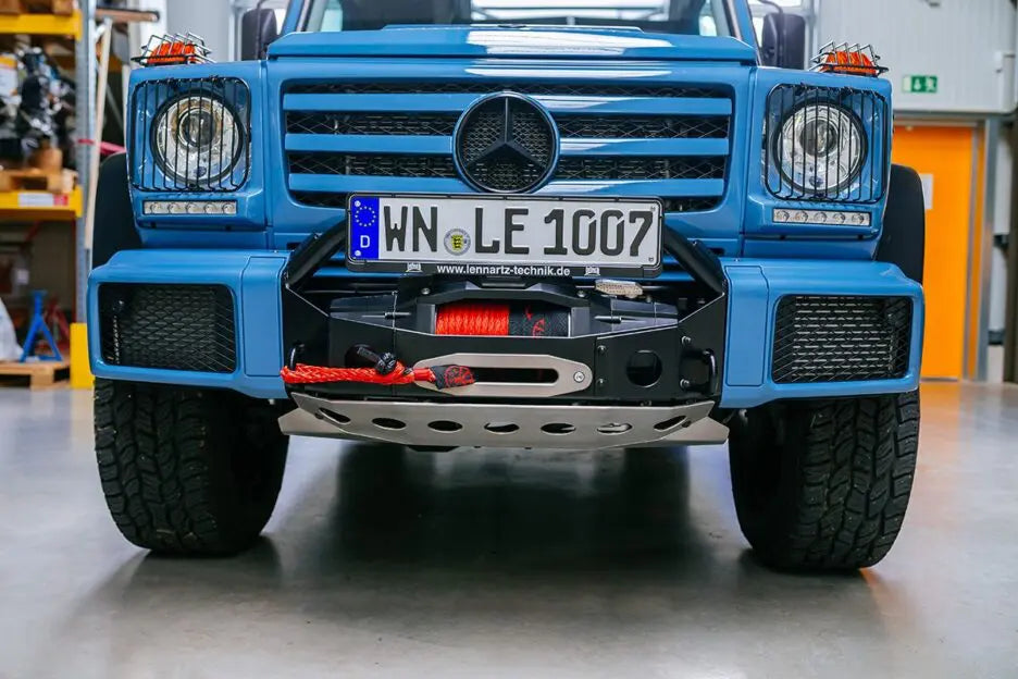 The LETECH Winch Mount complements the iconic style of the Mercedes-Benz G-Class W463 while enhancing its off-road capability