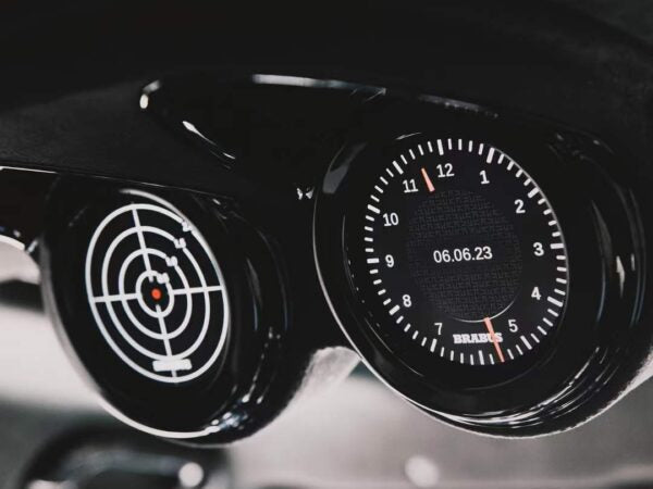 BRABUS Roof Instruments for Mercedes-AMG G-Class W463A, designed to enhance interior ambiance with seamless integration for sunroof-equipped models. installed in g-wagon with black interior, close up shot