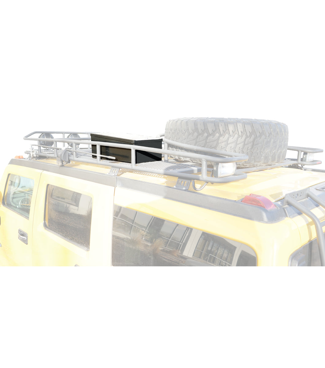 GOBI Large Tool Box installed on a Ranger Roof Rack, showcasing its spacious storage capacity and secure lockable design.