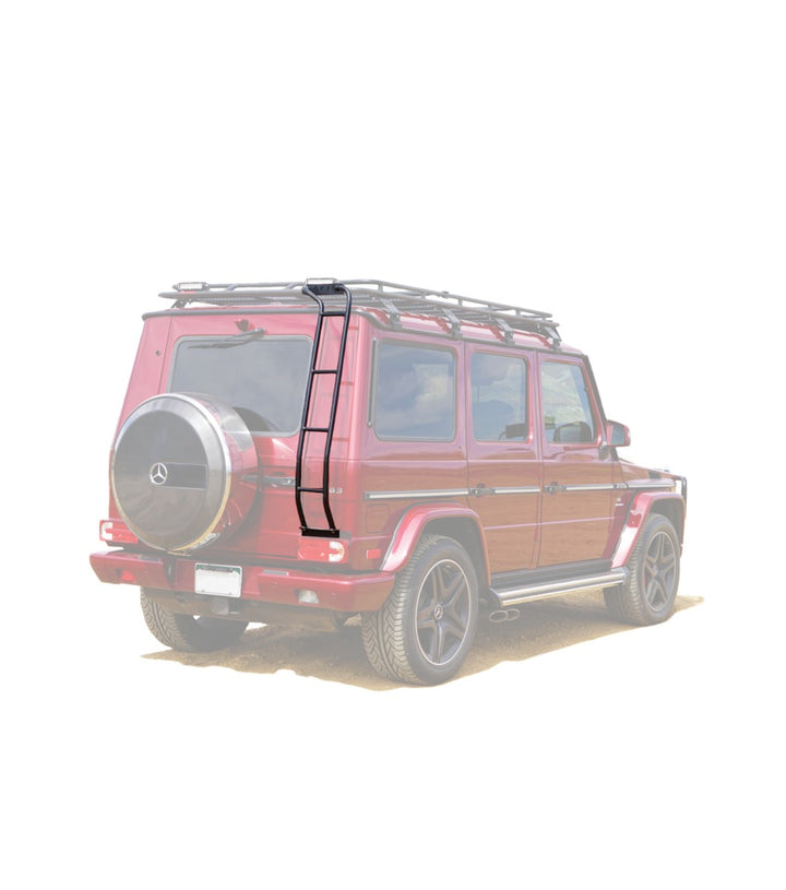 GOBI Stealth Rack installed on Mercedes G-Wagon (no sunroof), showcasing low-profile design and integrated lightbar mounts rear view installed on red g wagon