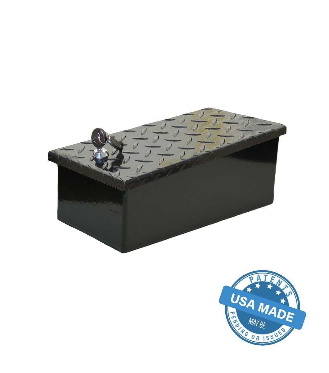Close-up of the GOBI Large Tool Box’s durable aluminum construction and checker-plated anti-slip lid, highlighting its weather-resistant features.