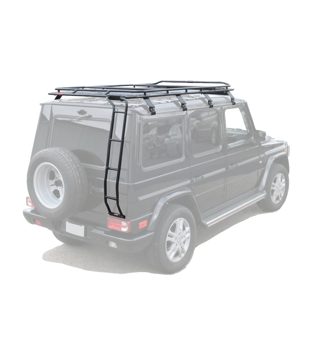 Close-up of GOBI’s traversable mesh platform and rear ladder, highlighting powder-coated finish rear view 