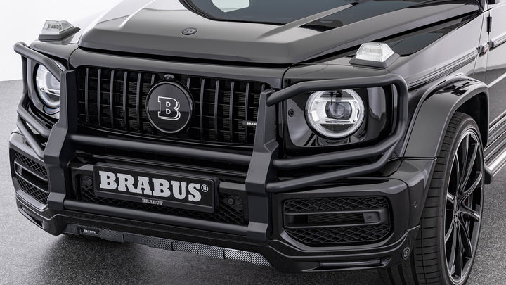 BRABUS Adventure Front Guard for Mercedes G-Class W463A, featuring a matte black finish and compatibility with the 360-degree camera