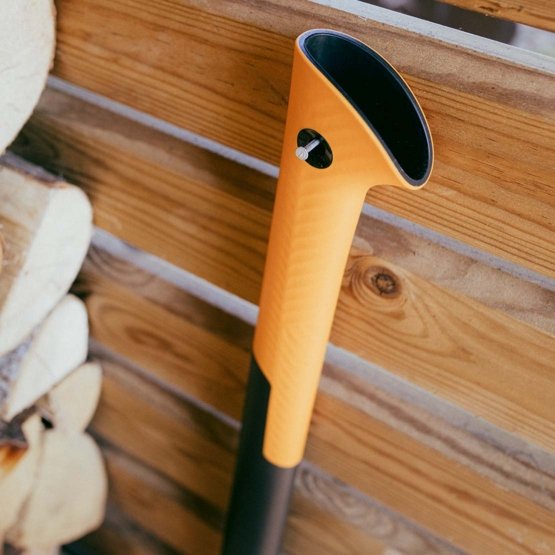 Premium Fiskars X24 Splitting Axe with a double-hardened steel blade and SoftGrip handle for enhanced comfort and control.
