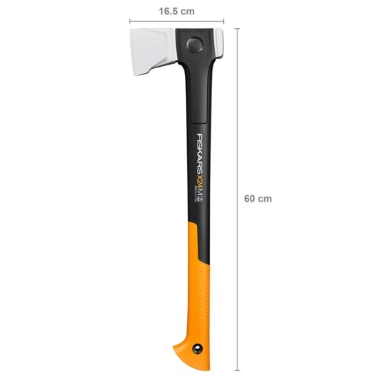 Premium Fiskars X24 Splitting Axe with a double-hardened steel blade and SoftGrip handle for enhanced comfort and control.