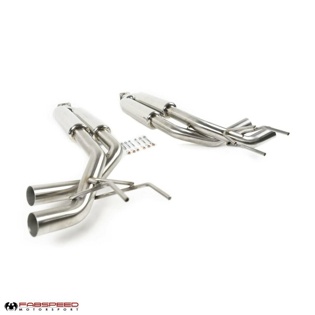 Fabspeed Maxflo performance exhaust system for Mercedes-AMG G63 (2015-2018) with quad carbon fiber tips, showcasing dyno-proven 22HP gain