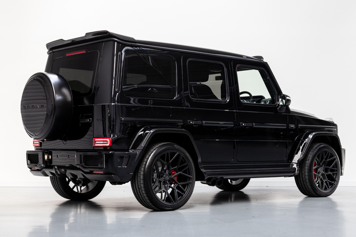 Urban Automotive carbon fiber rear spoiler mounted on Mercedes-AMG G63, enhancing aggressive rear styling