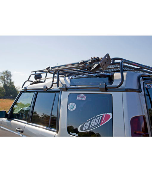 GOBI HI-Lift Attachment installed on a Mercedes-Benz G-Wagon with GOBI Stealth Roof Rack, showcasing its secure mounting and streamlined design.