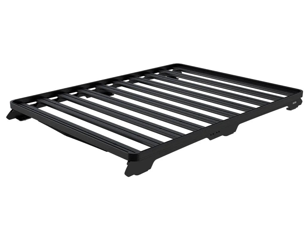 Front Runner Slimline II Roof Rack with integrated foot rails featuring openings for under-rack mount tables, enhancing storage versatility.