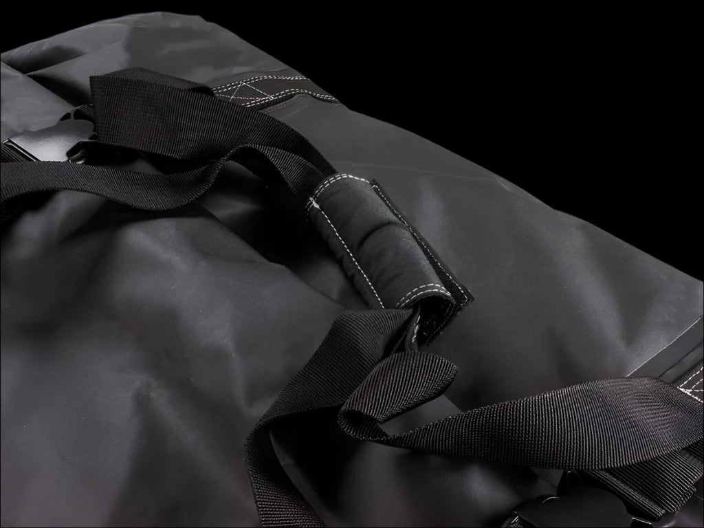 Typhoon Bag with soft-grip side handles, ready for transport to camp, highlighting premium outdoor storage.