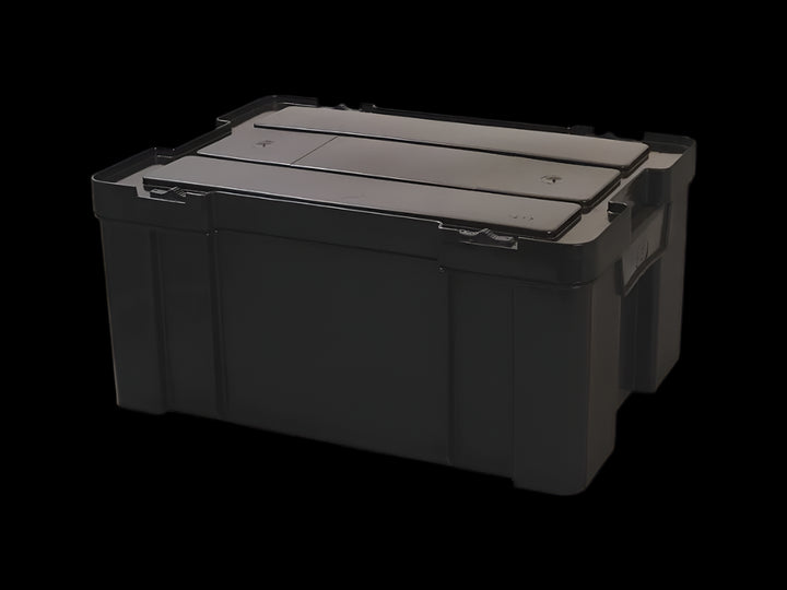 Close-up of Cub Pack’s durable high-density black plastic construction and integrated carrying grips.