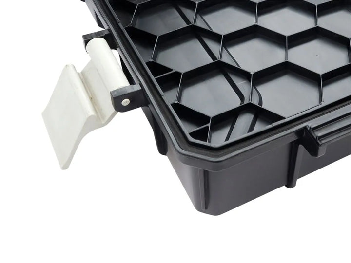 Stacked Front Runner Wolf Pack Pro storage boxes with Hi-Lid Kits, demonstrating efficient nesting and space-saving features.